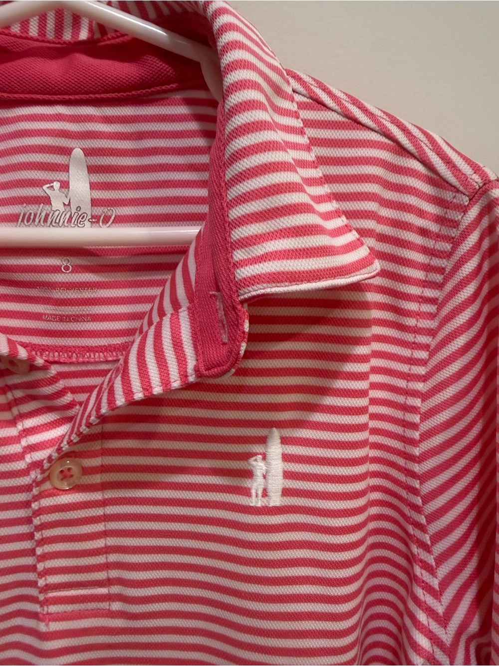 johnnie-O Pink & White Striped Kids Polo